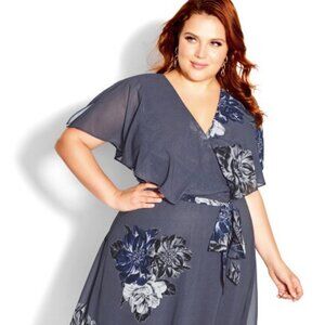 City Chic Bouquet floral gray slate dress - size 16
